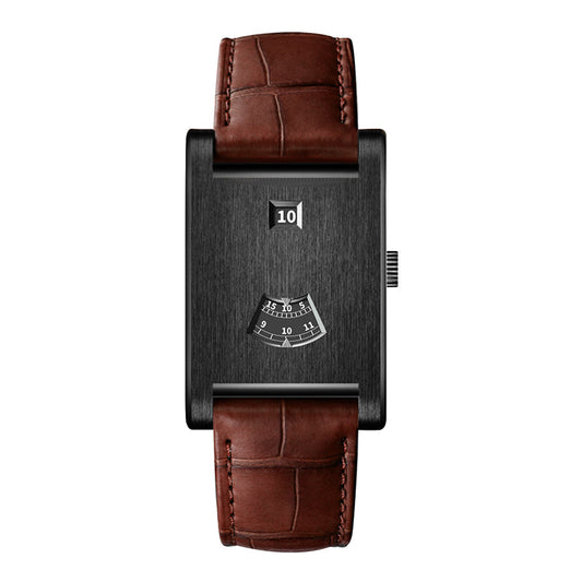 HeroForce 5035P – Jump-Hour Rectangle Watch with Embossed Leather Strap