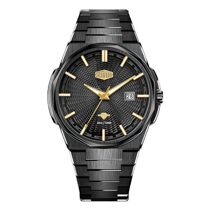 black dial gold hands