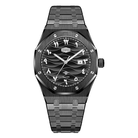 HeroForce 5070B – Octagonal Arabic Numeral Watch with Wave Textured Dial