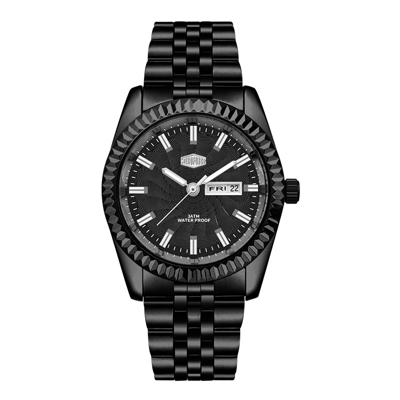 HeroForce 5083 – Luxury Analog Watch with Fluted Bezel & Sunburst Ripple Dial