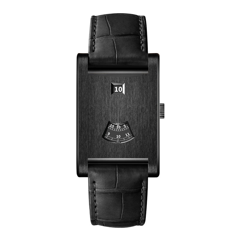 HeroForce 5035P – Jump-Hour Rectangle Watch with Embossed Leather Strap