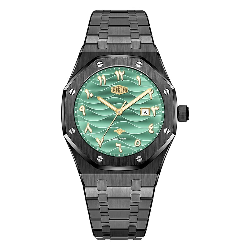 HeroForce 5070B – Octagonal Arabic Numeral Watch with Wave Textured Dial
