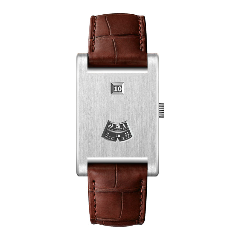 HeroForce 5035P – Jump-Hour Rectangle Watch with Embossed Leather Strap