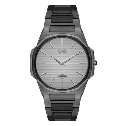 dark grey silver dial watch