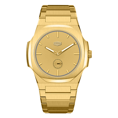 Full Gold Stainless Steel Watch with Gold Sunburst Dial and Small Seconds