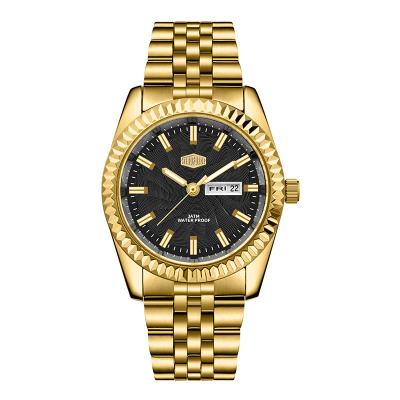 HeroForce 5083 – Luxury Analog Watch with Fluted Bezel & Sunburst Ripple Dial