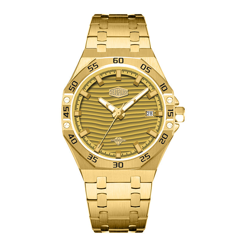 HeroForce 5043 – Men’s Octagonal Bezel Watch with Wave Textured Dial