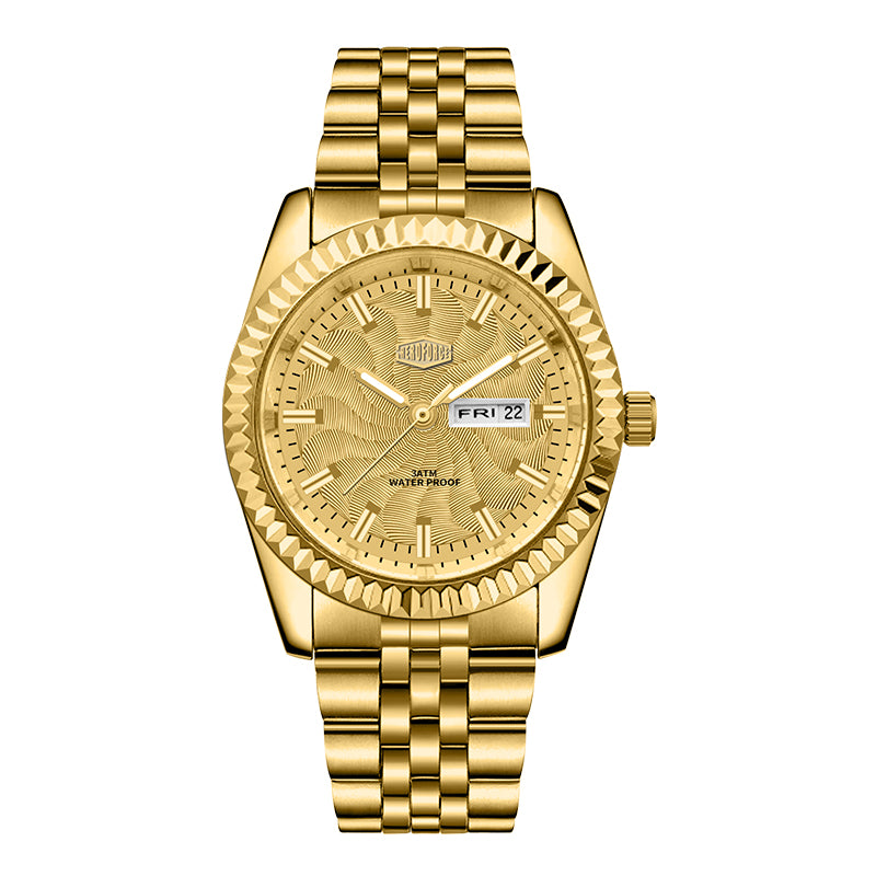 HeroForce 5083 – Luxury Analog Watch with Fluted Bezel & Sunburst Ripple Dial
