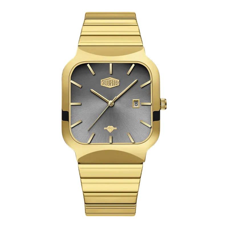 gold watch gray dial