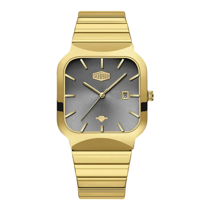 gold watch gray dial