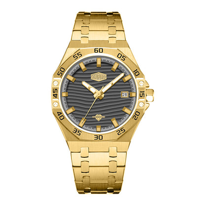 gold watch grey dial