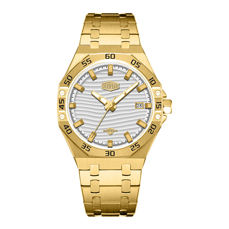 gold watch white dial
