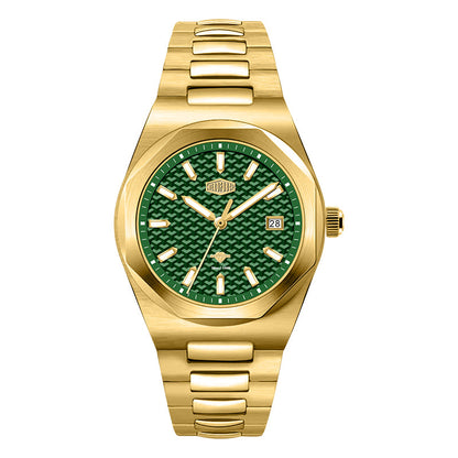 gold case green dial