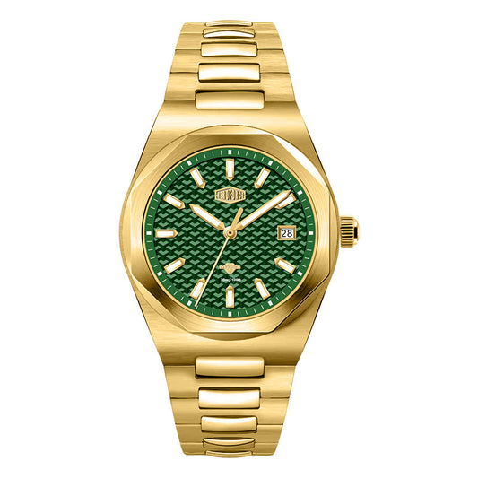 gold case green dial