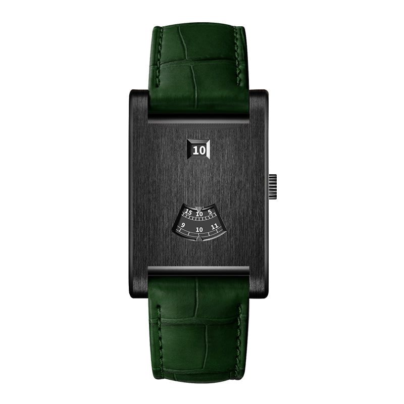 HeroForce 5035P – Jump-Hour Rectangle Watch with Embossed Leather Strap