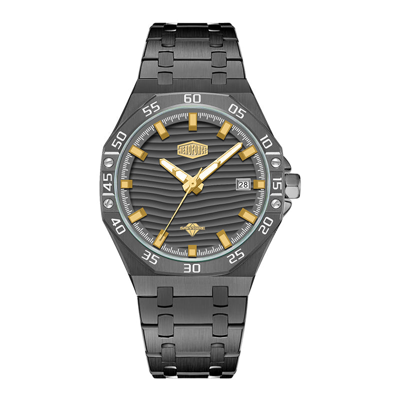 HeroForce 5043 – Men’s Octagonal Bezel Watch with Wave Textured Dial