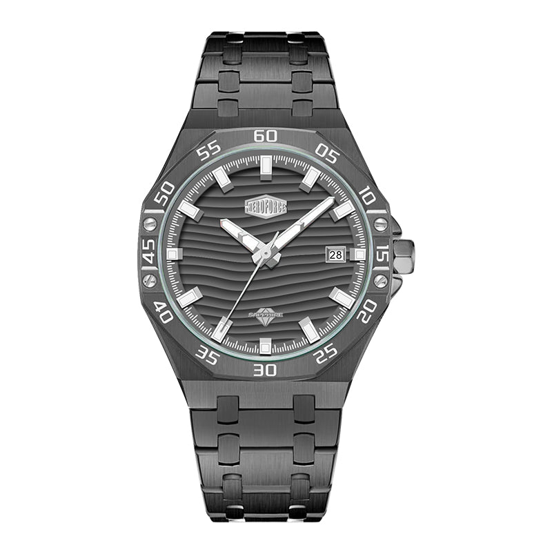 HeroForce 5043 – Men’s Octagonal Bezel Watch with Wave Textured Dial