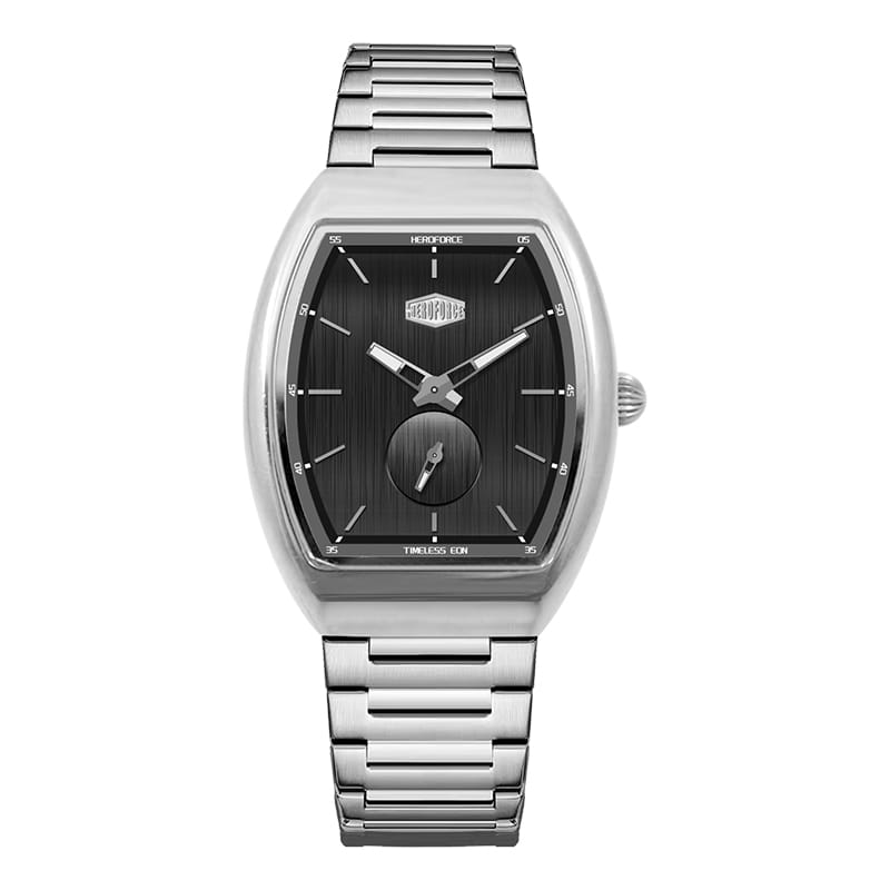 silver black dial watch