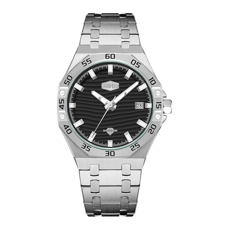 HeroForce 5043 – Men’s Octagonal Bezel Watch with Wave Textured Dial