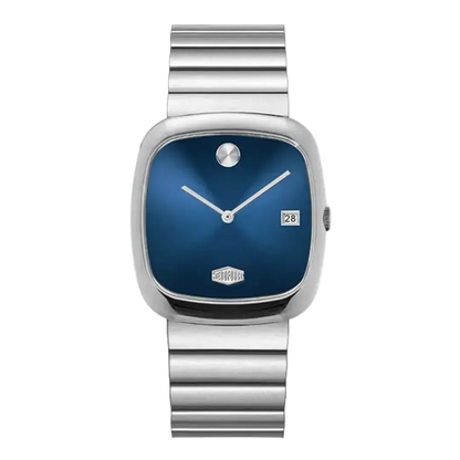 silver watch blue dial