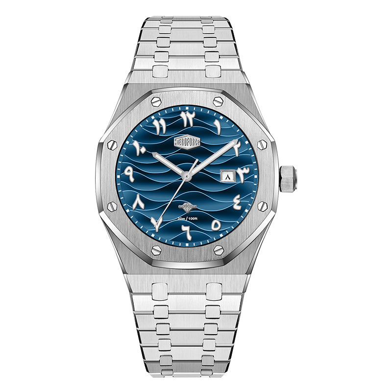 HeroForce 5070B – Octagonal Arabic Numeral Watch with Wave Textured Dial