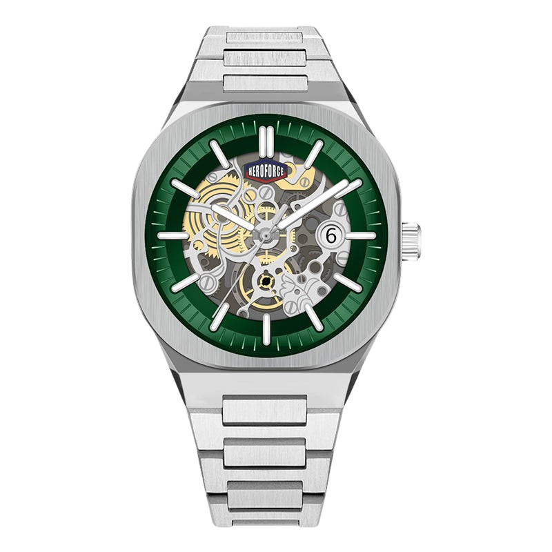 steel green skeleton dial