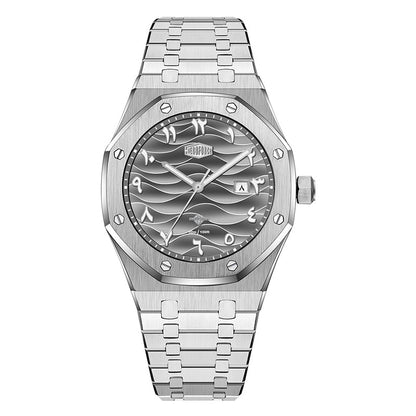 grey dial steel watch