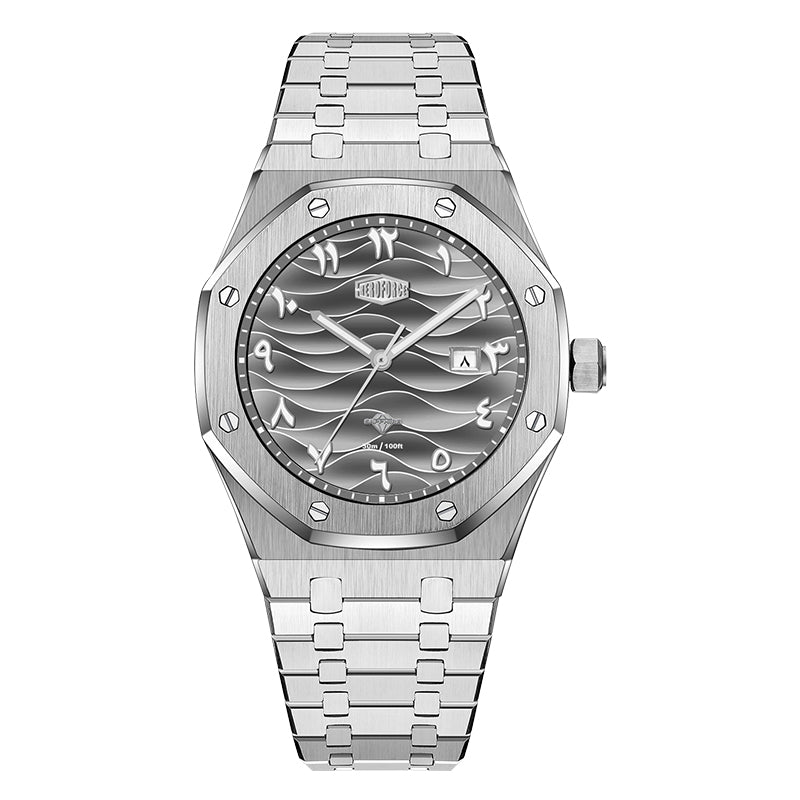 HeroForce 5070B – Octagonal Arabic Numeral Watch with Wave Textured Dial