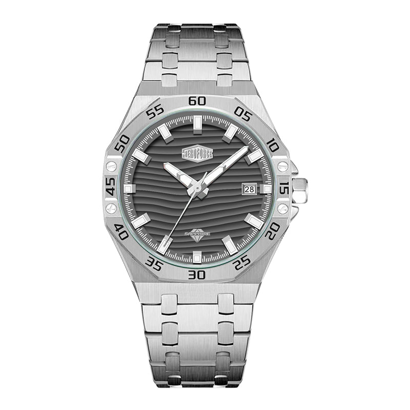 HeroForce 5043 – Men’s Octagonal Bezel Watch with Wave Textured Dial