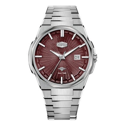red dial steel watch