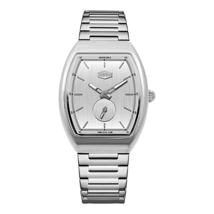 silver dial metal watch