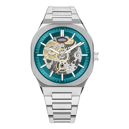 steel blue skeleton dial