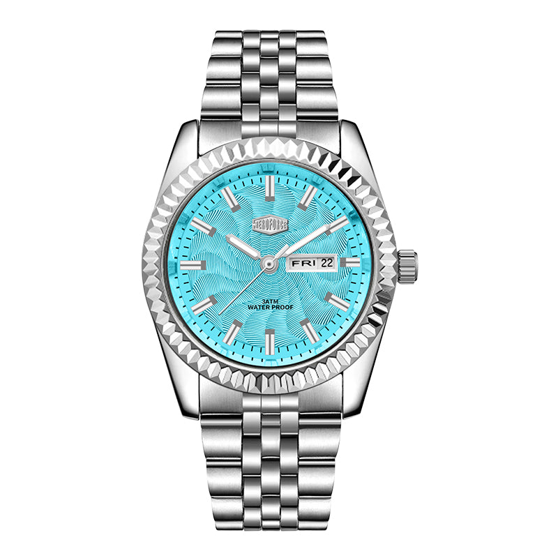HeroForce 5083 – Luxury Analog Watch with Fluted Bezel & Sunburst Ripple Dial