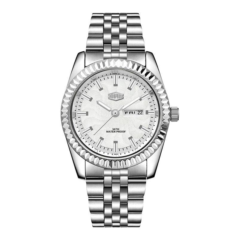 HeroForce 5083 – Luxury Analog Watch with Fluted Bezel & Sunburst Ripple Dial