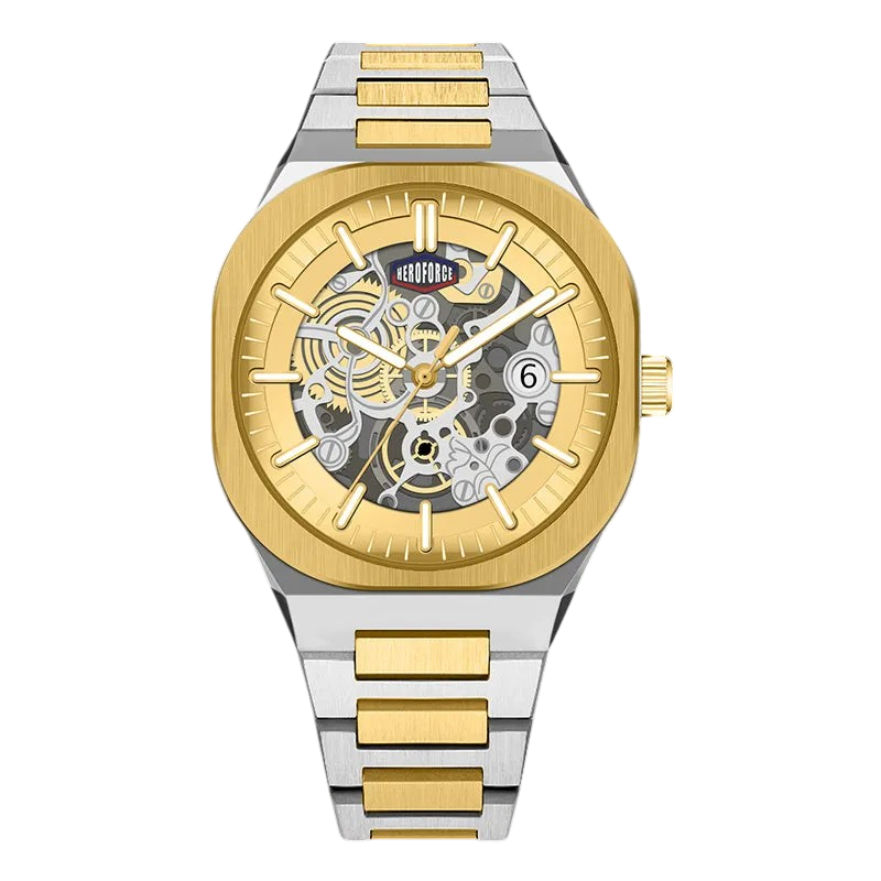 gold dial, two-tone, skeleton movement