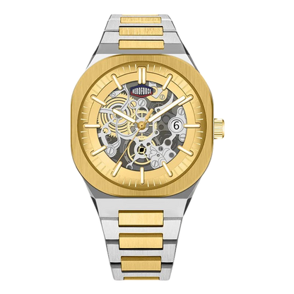 gold dial, two-tone, skeleton movement
