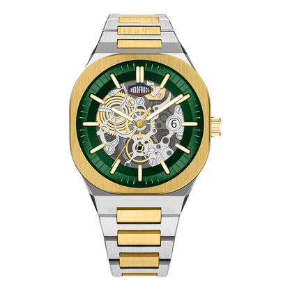 green dial, two-tone, skeleton movement