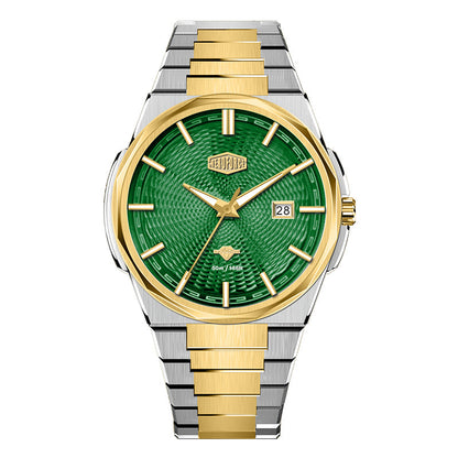 green dial gold silver watch