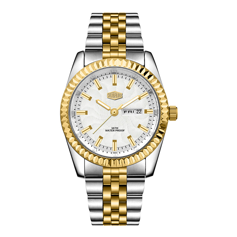 HeroForce 5083 – Luxury Analog Watch with Fluted Bezel & Sunburst Ripple Dial