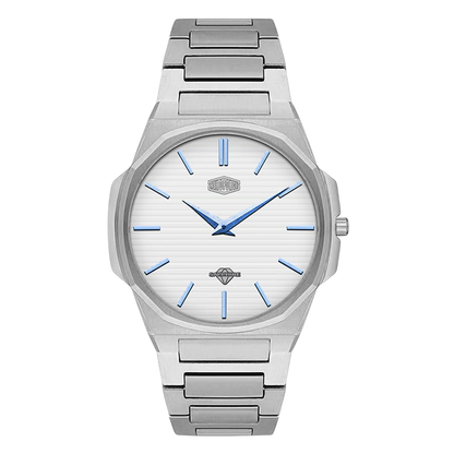Silver_White_Blue Dial Steel Watch