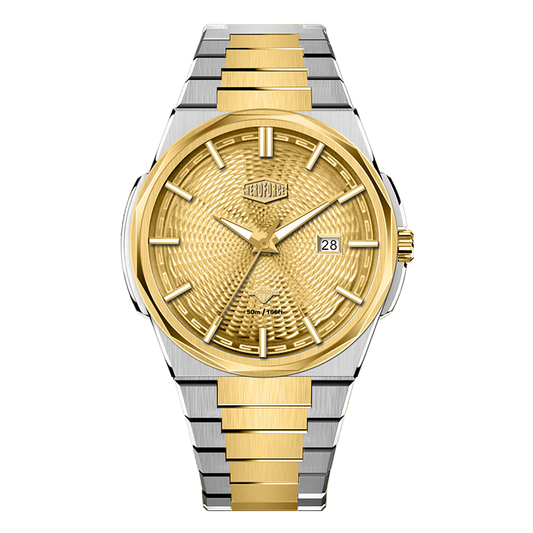 Silver and Gold Stainless Steel Watch with Gold Textured Dial