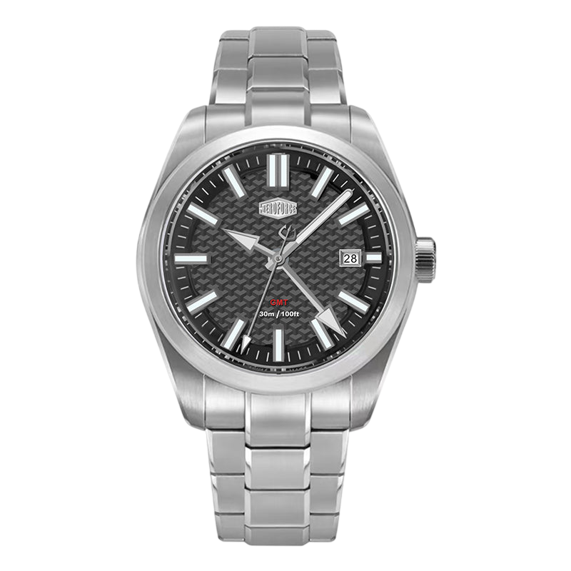 black dial steel watch&