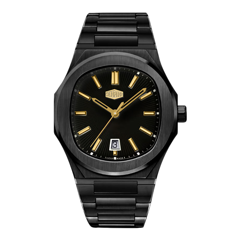 black dial gold accents watch