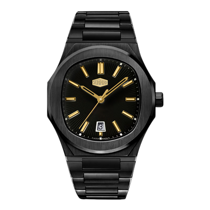 black dial gold accents watch