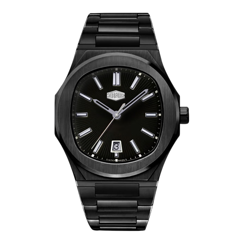 black dial silver accents watch