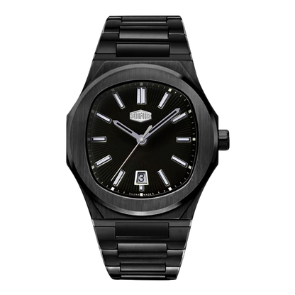 black dial silver accents watch