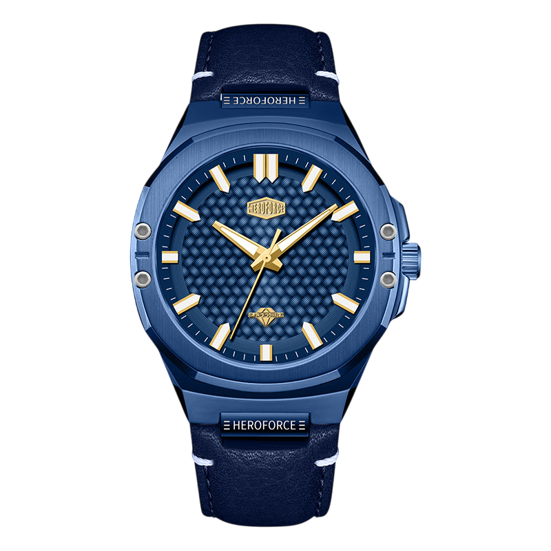 blue watch gold accents