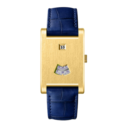 gold case blue strap
