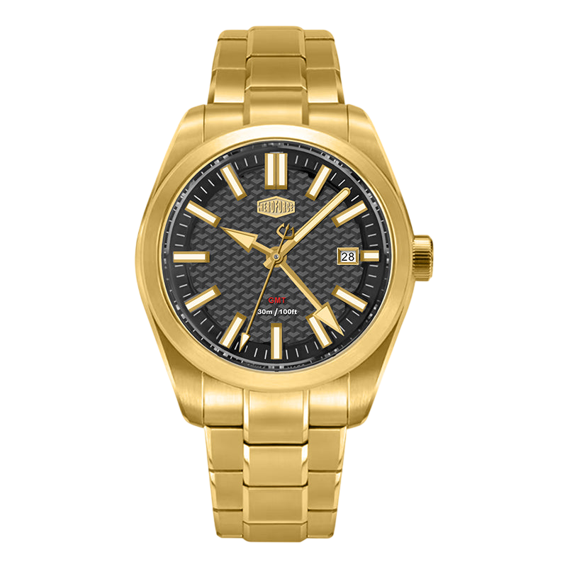 gold watch, dark dial