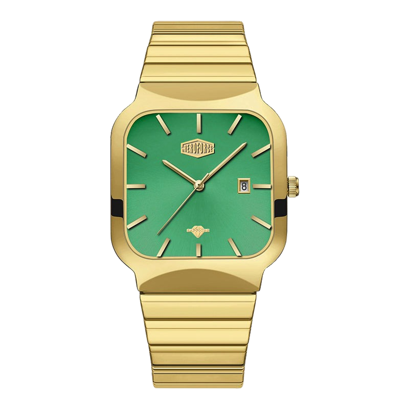 gold watch green dial